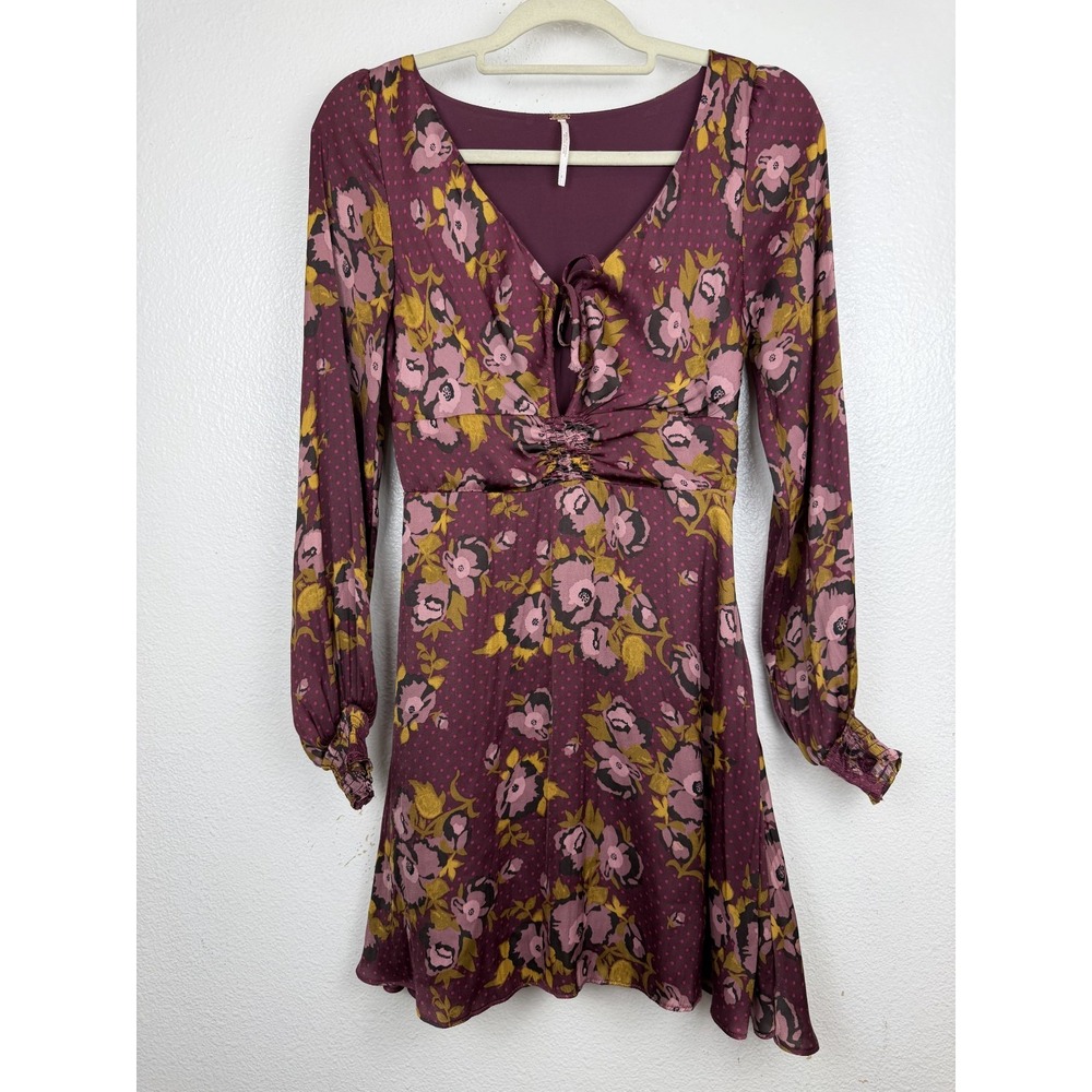 Free People Morning Light Floral Printed Mini Dress Purple combo Size 4 - Picture 3 of 12